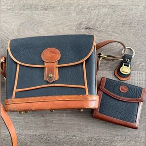 Vintage DOONEY & BOURKE Leather Purse Wallet & KeyChain Navy